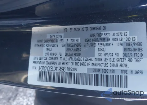 2020 Mazda Cx-9 Touring from USA, damaged, VIN JM3TCACY3L0412596